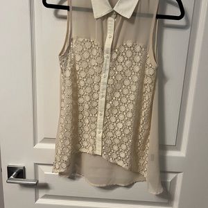 High low button down lace sleeveless blouse. Summer Dale